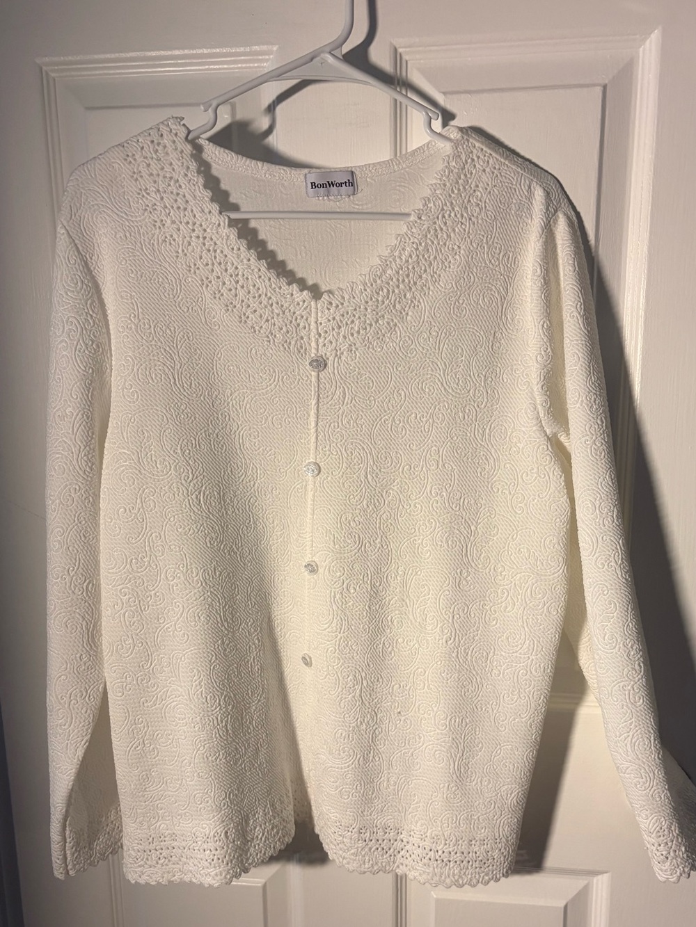 BonWorth Cream Textured V-Neck Button Cardigan